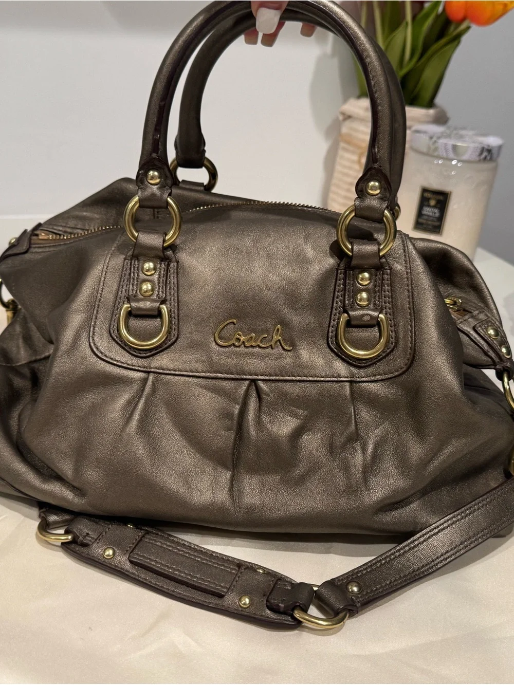 Vintage Coach Ashley in metallic bronze gold hardware